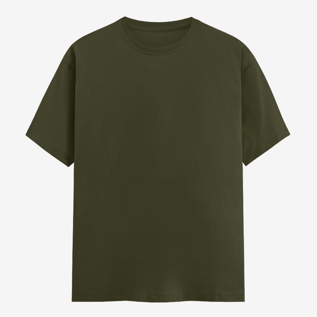 Words Armor solid plain olive green t shirt front view for men and women