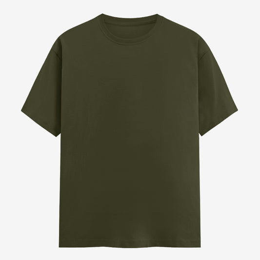 Words Armor solid plain olive green t shirt front view for men and women
