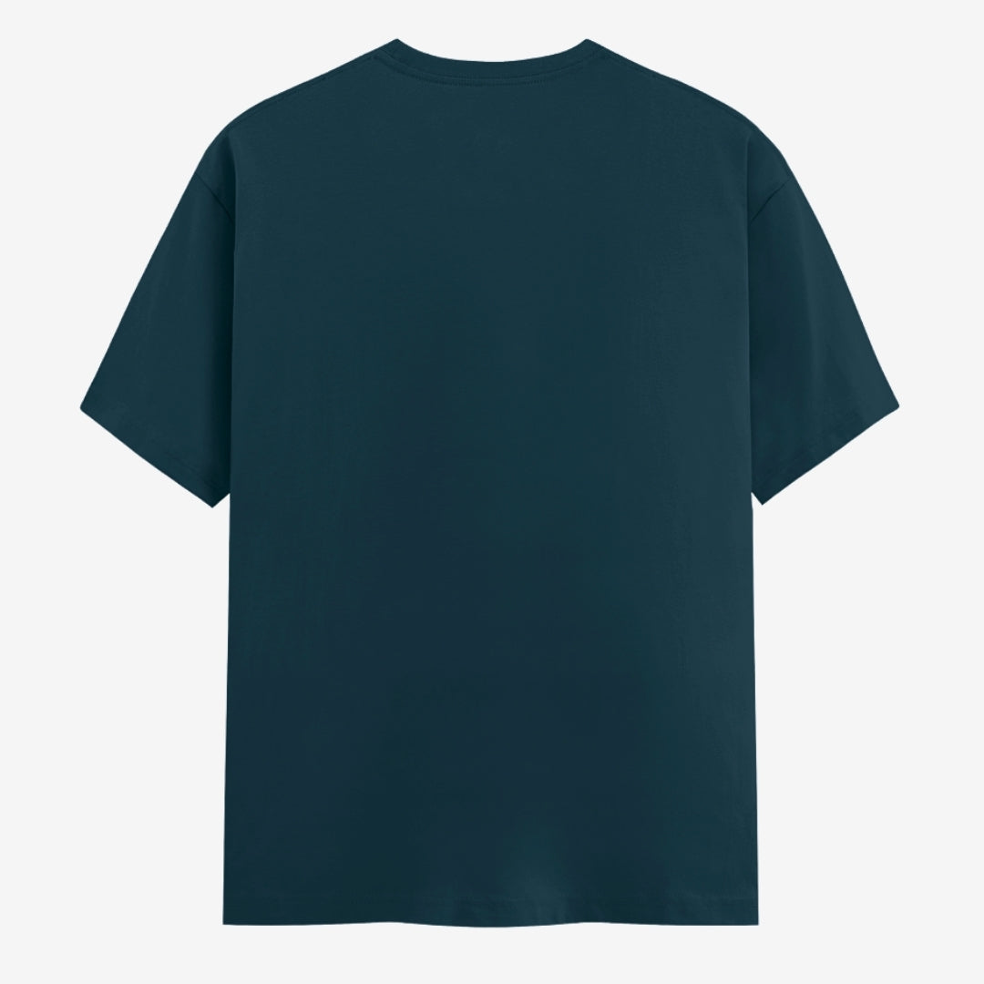 Words Armor solid plain petrol blue t shirt back view for men and women