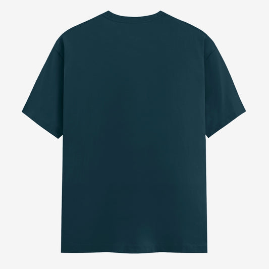 Words Armor solid plain petrol blue t shirt back view for men and women