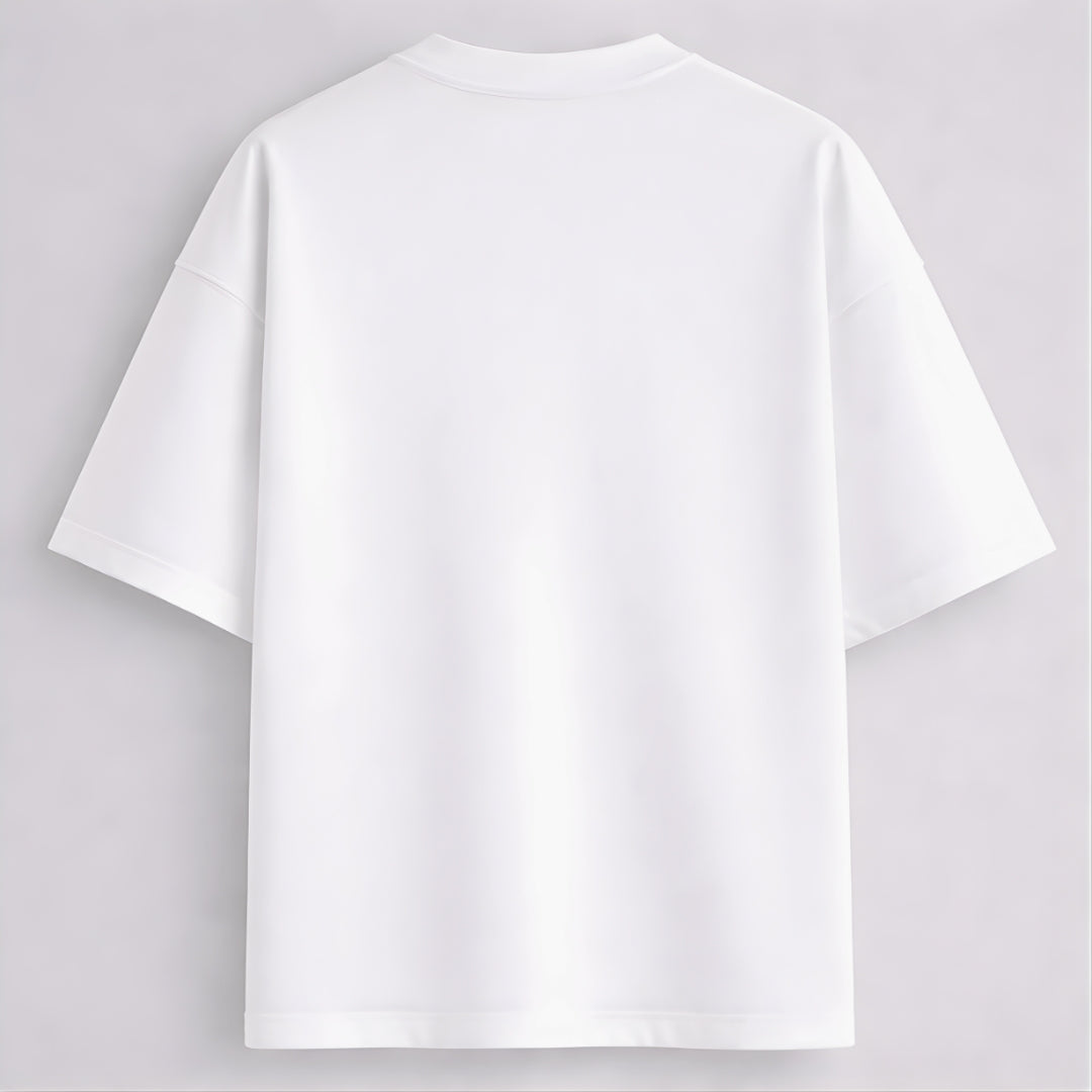 Words Armor solid plain white oversized t shirt back view for men and women