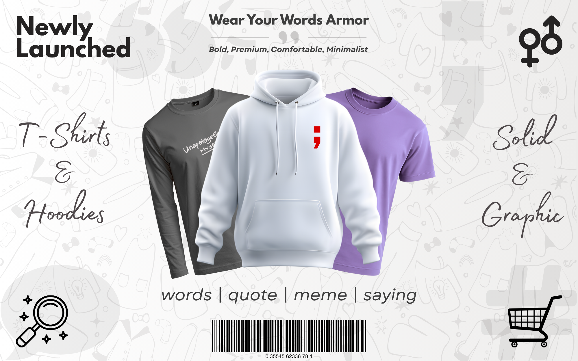 Words Armor newly launched t shirt and hoodie collection banner showing premium solid and graphic designs for men and women